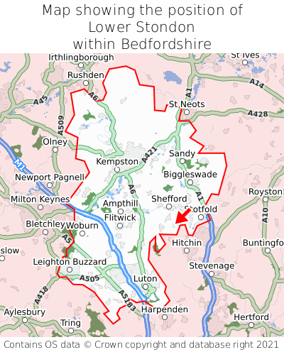 Map showing location of Lower Stondon within Bedfordshire