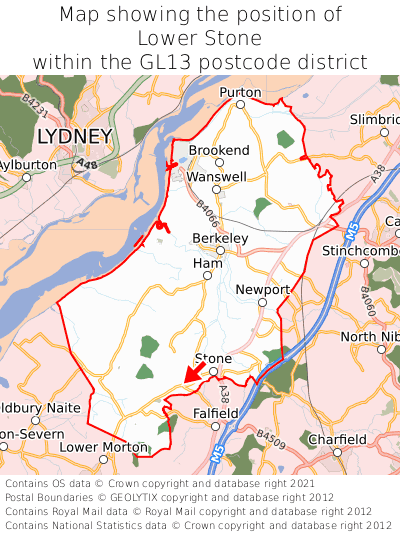 Map showing location of Lower Stone within GL13