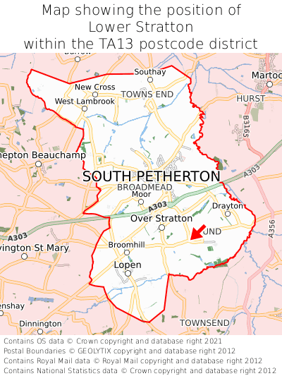 Map showing location of Lower Stratton within TA13