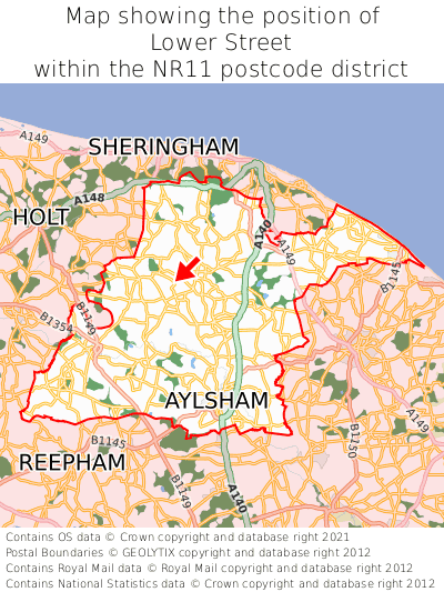 Map showing location of Lower Street within NR11