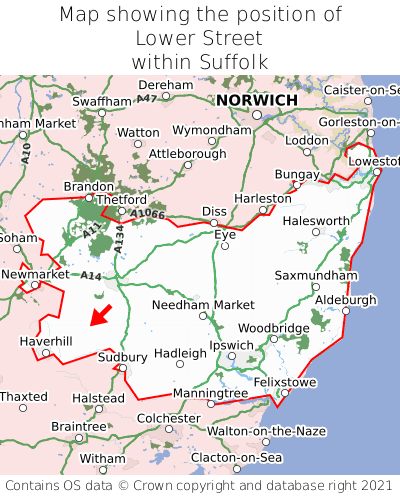 Map showing location of Lower Street within Suffolk