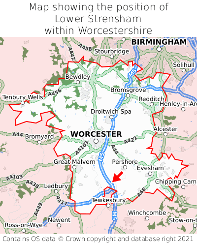 Map showing location of Lower Strensham within Worcestershire