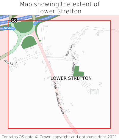 Map showing extent of Lower Stretton as bounding box