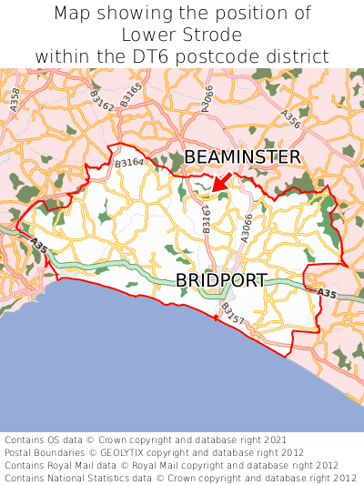 Map showing location of Lower Strode within DT6