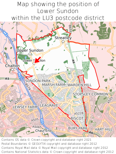 Map showing location of Lower Sundon within LU3