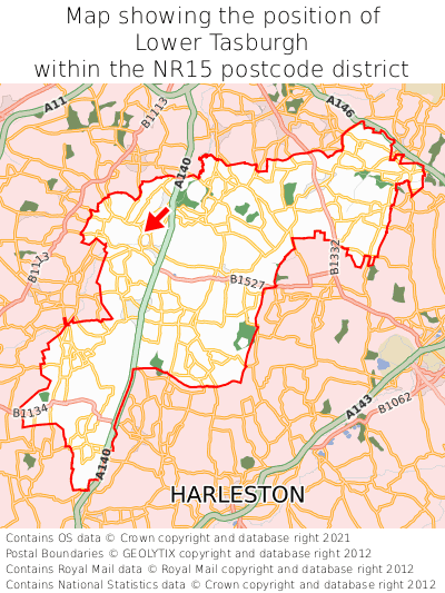 Map showing location of Lower Tasburgh within NR15