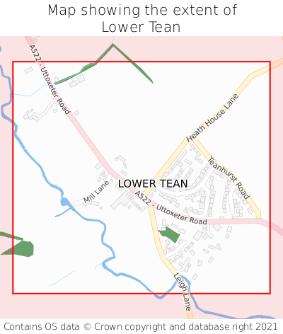 Map showing extent of Lower Tean as bounding box