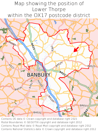 Map showing location of Lower Thorpe within OX17