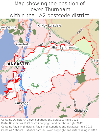 Map showing location of Lower Thurnham within LA2