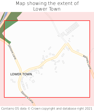 Map showing extent of Lower Town as bounding box