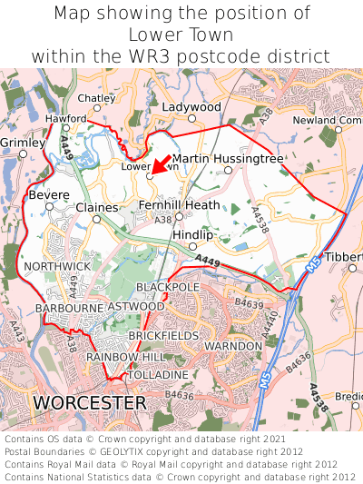 Map showing location of Lower Town within WR3