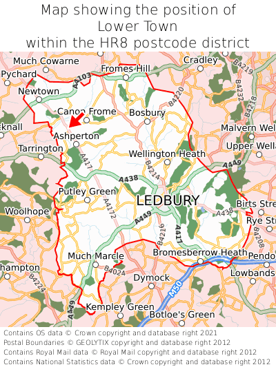 Map showing location of Lower Town within HR8