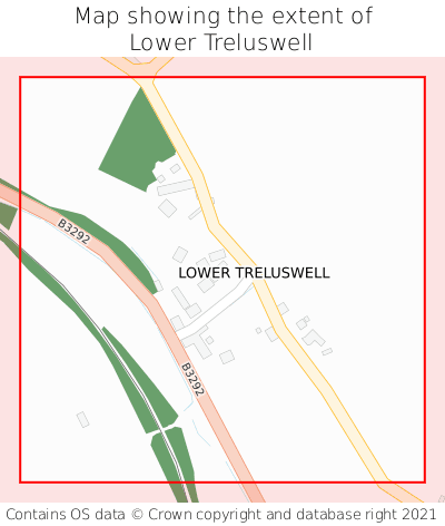 Map showing extent of Lower Treluswell as bounding box