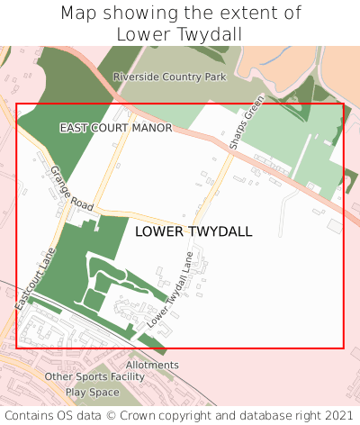 Map showing extent of Lower Twydall as bounding box