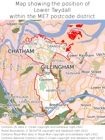 Map showing location of Lower Twydall within ME7