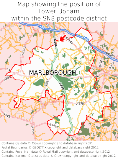 Map showing location of Lower Upham within SN8