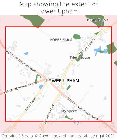 Map showing extent of Lower Upham as bounding box