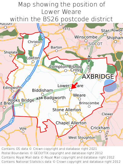 Map showing location of Lower Weare within BS26