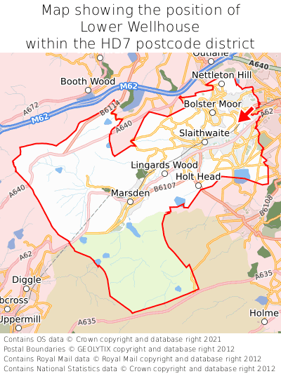 Map showing location of Lower Wellhouse within HD7