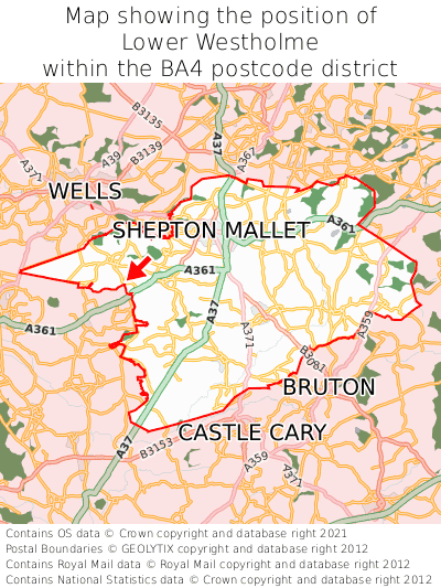 Map showing location of Lower Westholme within BA4