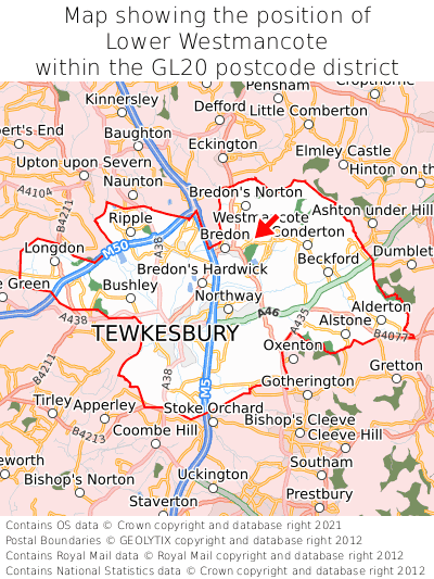 Map showing location of Lower Westmancote within GL20