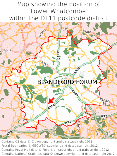 Map showing location of Lower Whatcombe within DT11