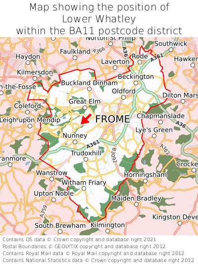 Map showing location of Lower Whatley within BA11