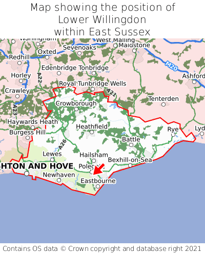Map showing location of Lower Willingdon within East Sussex