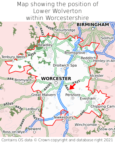 Map showing location of Lower Wolverton within Worcestershire