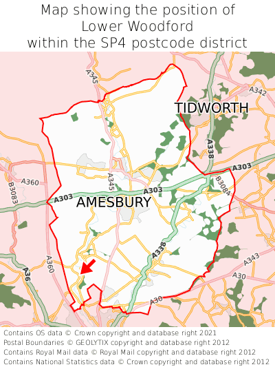 Map showing location of Lower Woodford within SP4