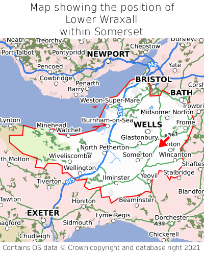 Map showing location of Lower Wraxall within Somerset
