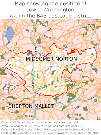 Map showing location of Lower Writhlington within BA3
