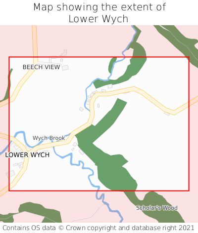 Map showing extent of Lower Wych as bounding box