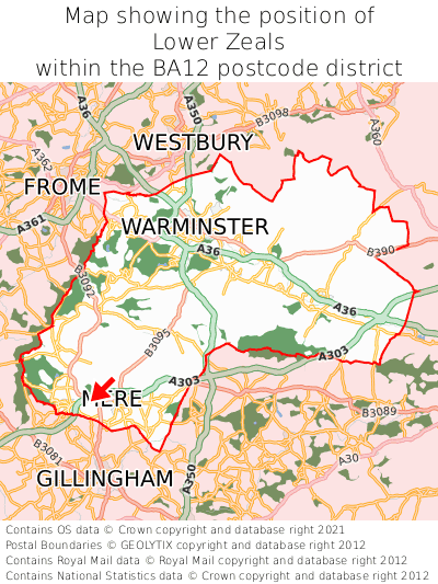 Map showing location of Lower Zeals within BA12