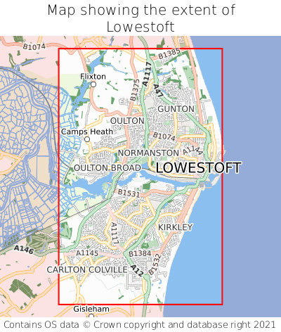 Map showing extent of Lowestoft as bounding box