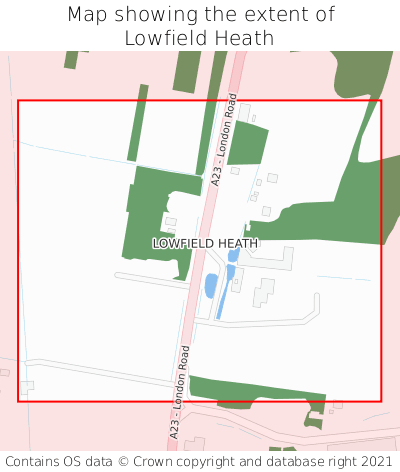 Map showing extent of Lowfield Heath as bounding box