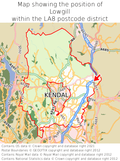 Map showing location of Lowgill within LA8