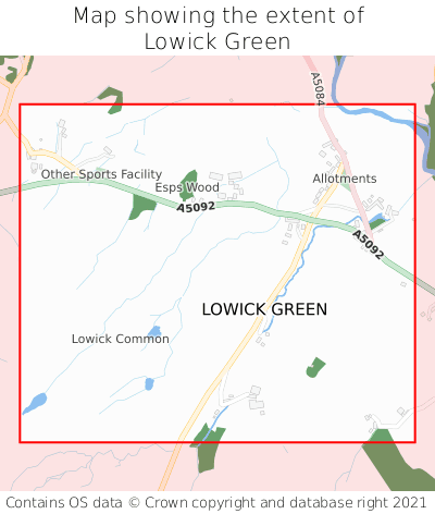 Map showing extent of Lowick Green as bounding box