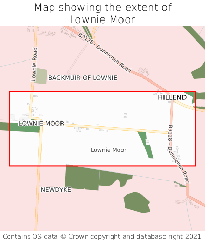 Map showing extent of Lownie Moor as bounding box