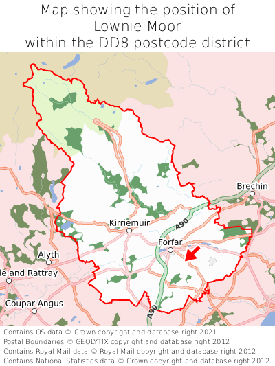 Map showing location of Lownie Moor within DD8