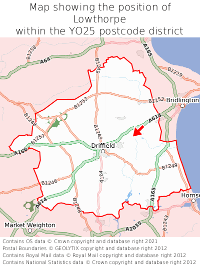 Map showing location of Lowthorpe within YO25