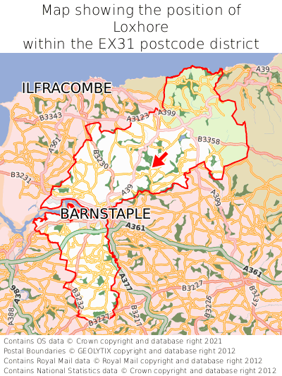 Map showing location of Loxhore within EX31