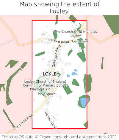 Map showing extent of Loxley as bounding box