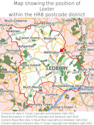 Map showing location of Loxter within HR8