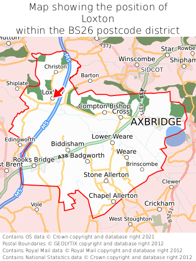 Map showing location of Loxton within BS26
