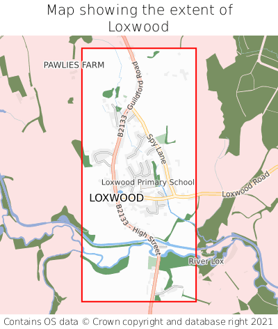 Map showing extent of Loxwood as bounding box