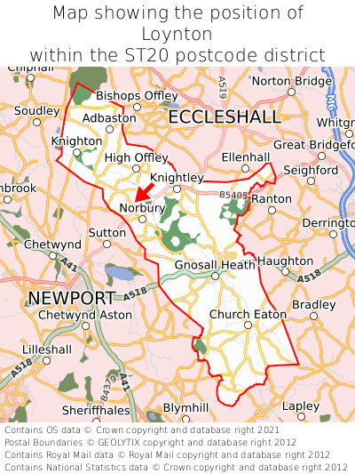 Map showing location of Loynton within ST20