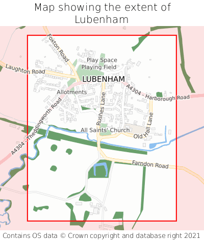 Map showing extent of Lubenham as bounding box