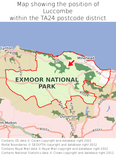 Map showing location of Luccombe within TA24