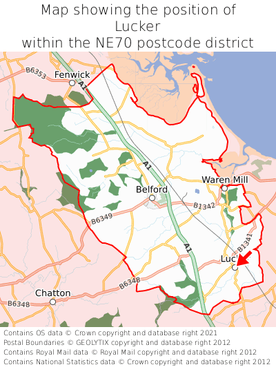 Map showing location of Lucker within NE70